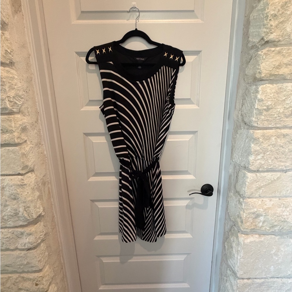 White House Black Market Black and White and Gold Patterned Mini Dress